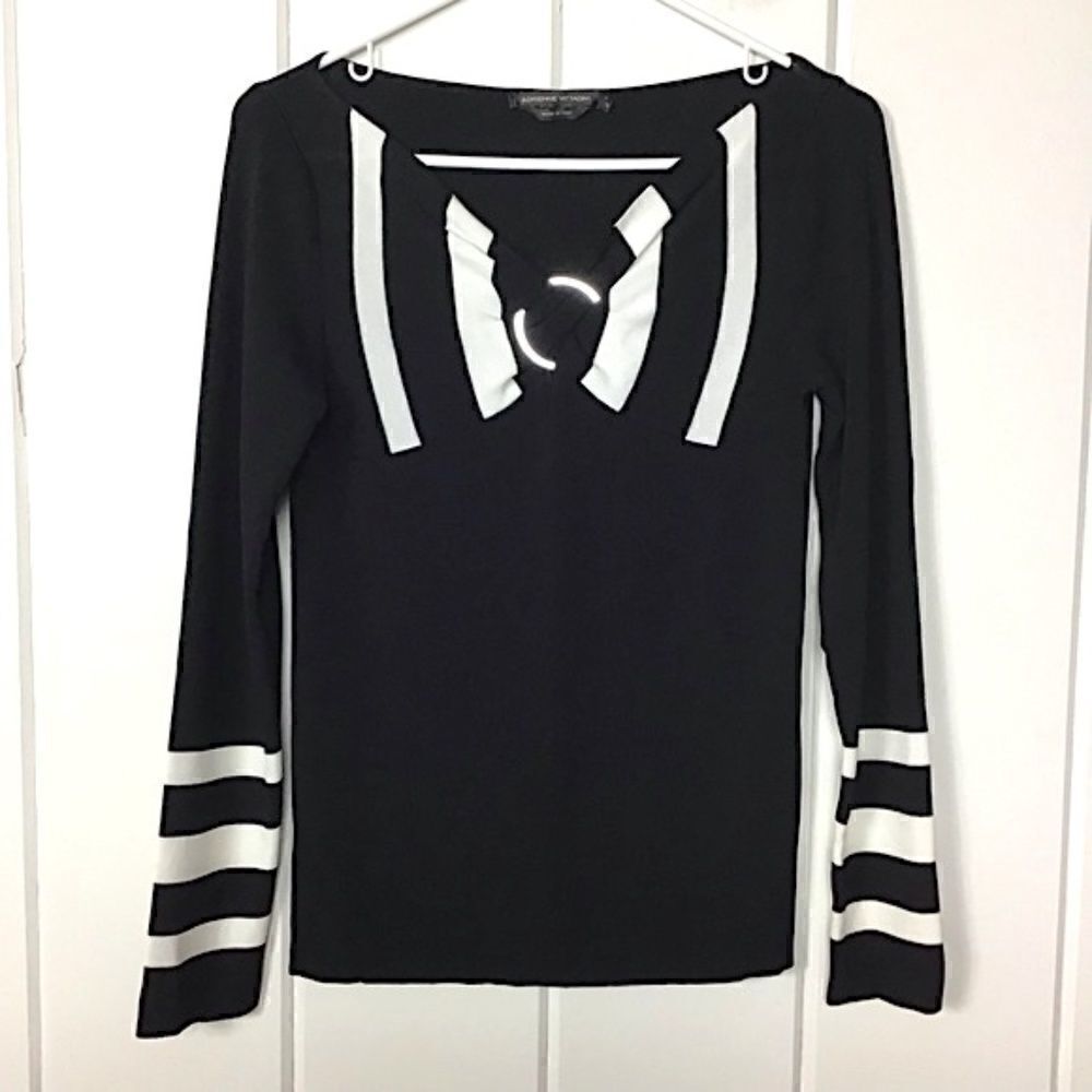 Adrienne Vittadini Black White Stripe Top - S‎